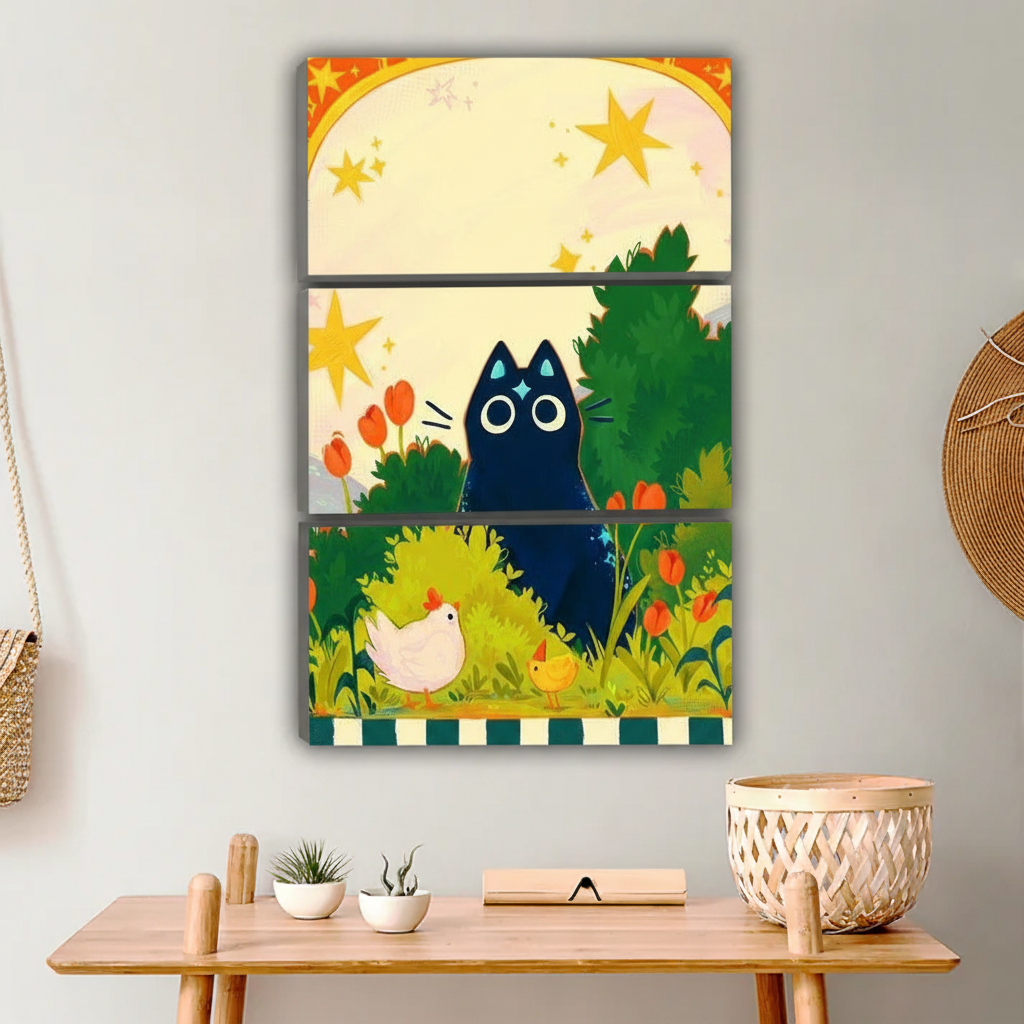 Blue Cat in Flower Garden with Chickens Wall Decor|Liberty Signs #L646