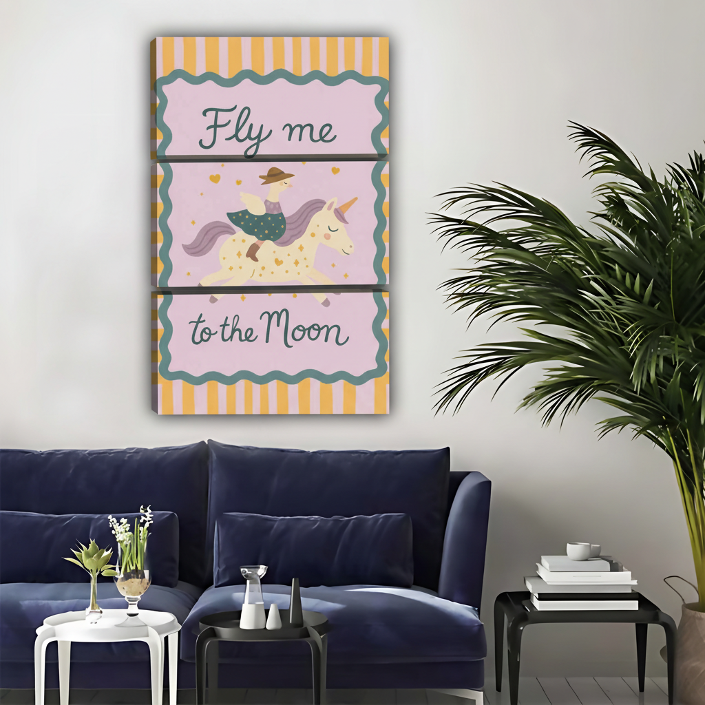 Whimsical Unicorn Kids Room Decor - Fly Me to the Moon Print  |Liberty Signs #L368