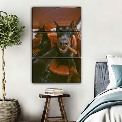 Funny Dogs in Car Wall Art - Modern Animal Canvas Print|Liberty Signs #L535