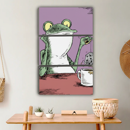 Relaxing Frog Drinking Tea Art Print - Modern Minimalist Wall Decor|Liberty Signs #L652
