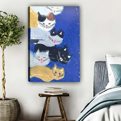 Whimsical Cat Pile Canvas - Playful Animal Art Print|Liberty Signs #L605