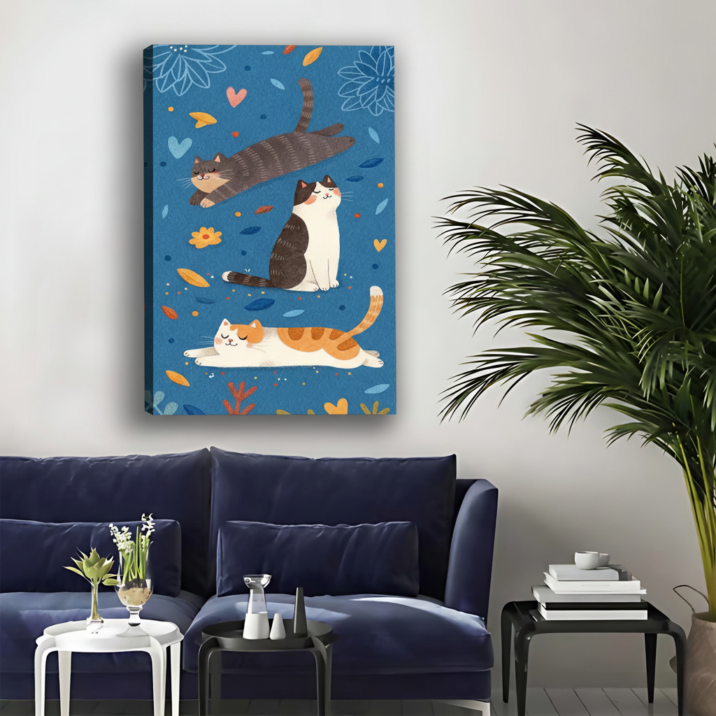 Three Happy Cats Canvas Print - Whimsical Animal Wall Art|Liberty Signs #L355