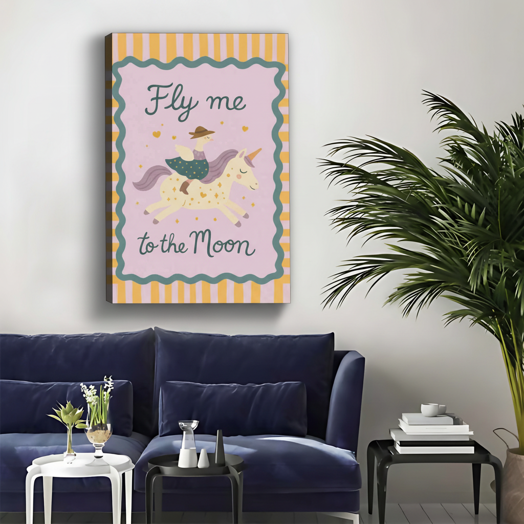 Whimsical Unicorn Kids Room Decor - Fly Me to the Moon Print  |Liberty Signs #L368