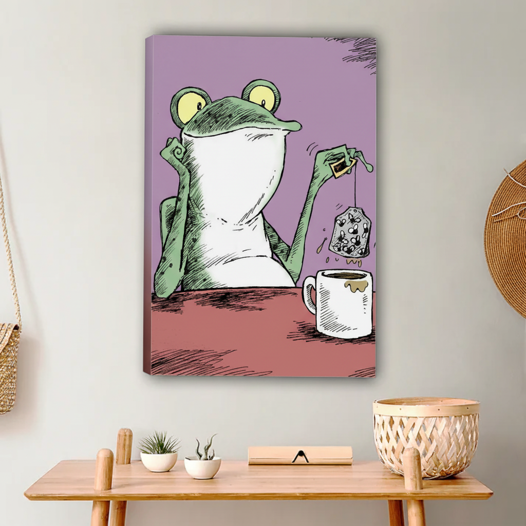 Relaxing Frog Drinking Tea Art Print - Modern Minimalist Wall Decor|Liberty Signs #L652