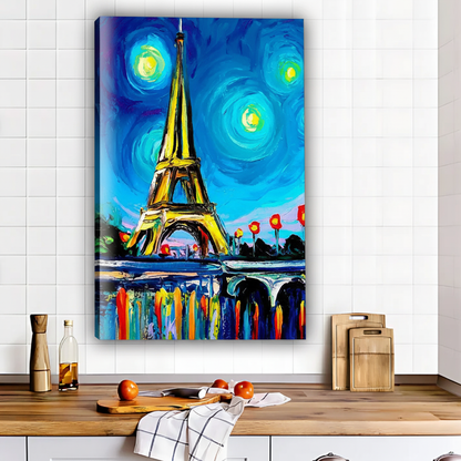 Vanogh-Inspired Eiffel Tower Canvas Art - Vibrant Paris Night Sky Wall Decor|Liberty Signs #L547