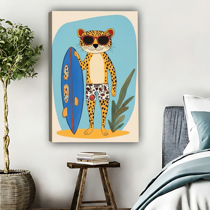 Surfing Leopard Wall Art - Cool Beach Vibes Animal Print|Liberty Signs #L457