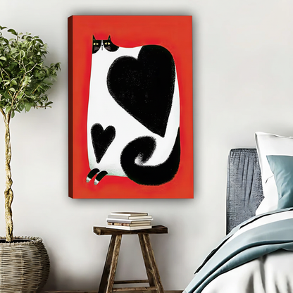 Whimsical Cat Lover Wall Art with Heart Patterns & Red Background|Liberty Signs #L502