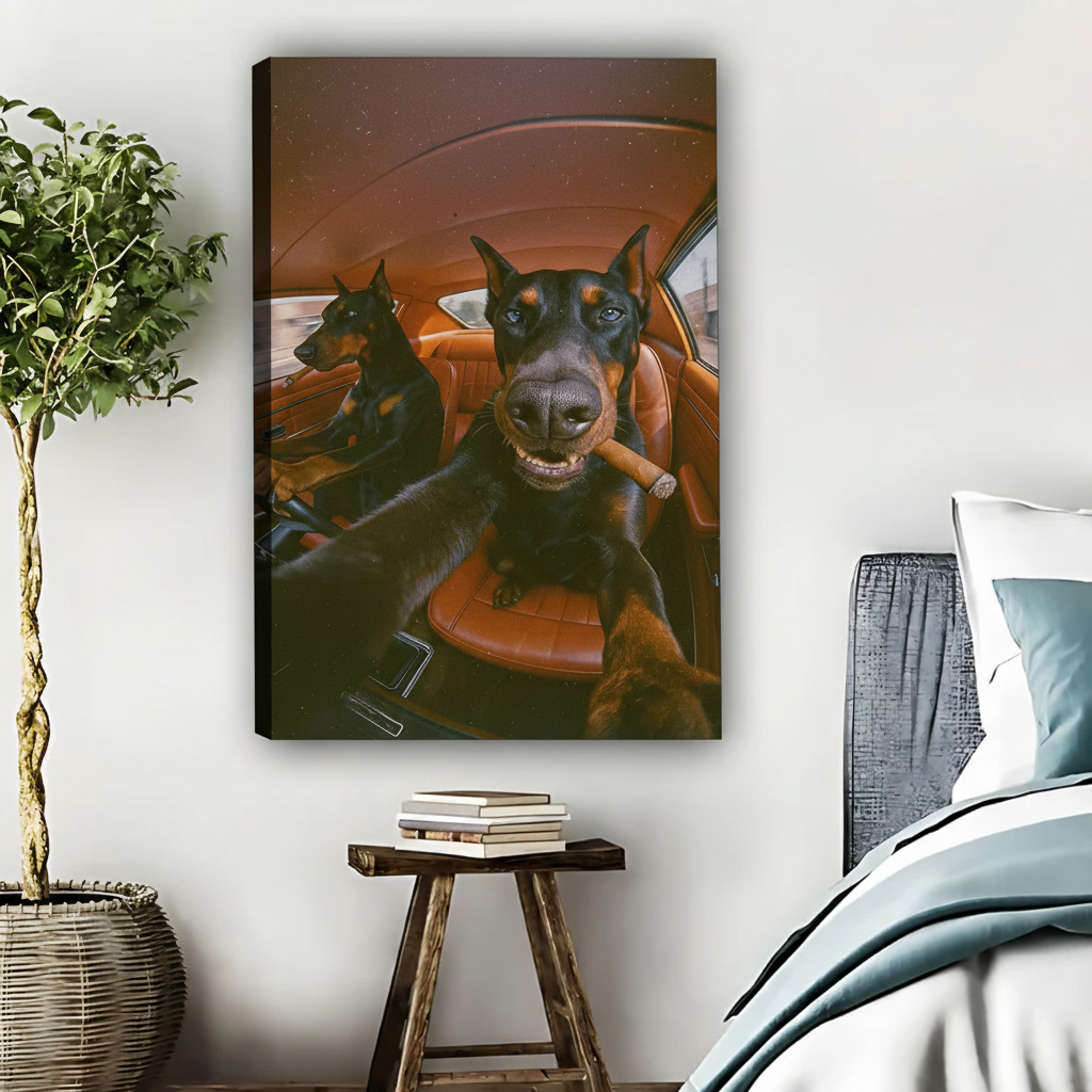 Funny Dogs in Car Wall Art - Modern Animal Canvas Print|Liberty Signs #L535