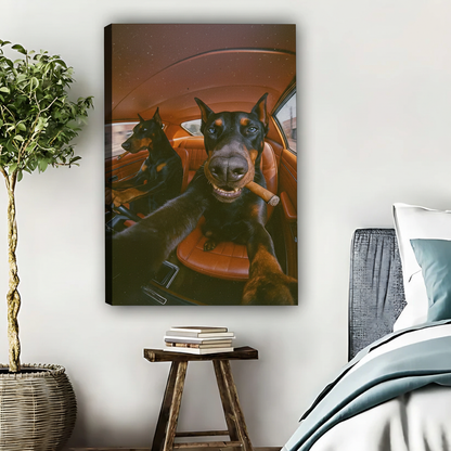 Funny Dogs in Car Wall Art - Modern Animal Canvas Print|Liberty Signs #L535