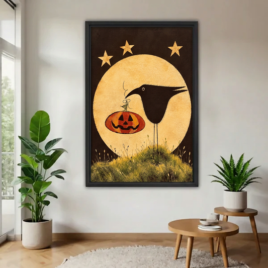Moonlit Pumpkin Crow Canvas Wall Art L6232