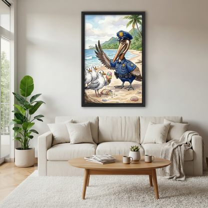 Beach Patrol Pelican Canvas Wall Art L6520