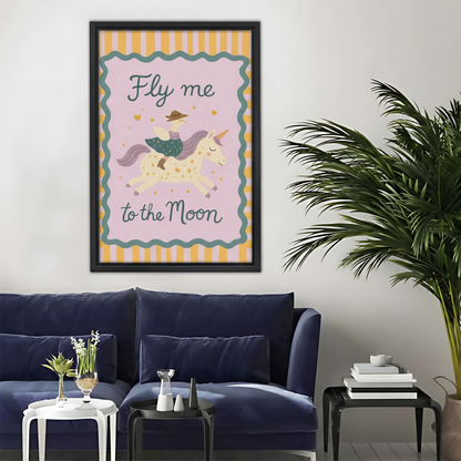 Whimsical Unicorn Kids Room Decor - Fly Me to the Moon Print  |Liberty Signs #L368