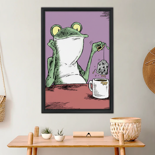 Relaxing Frog Drinking Tea Art Print - Modern Minimalist Wall Decor|Liberty Signs #L652