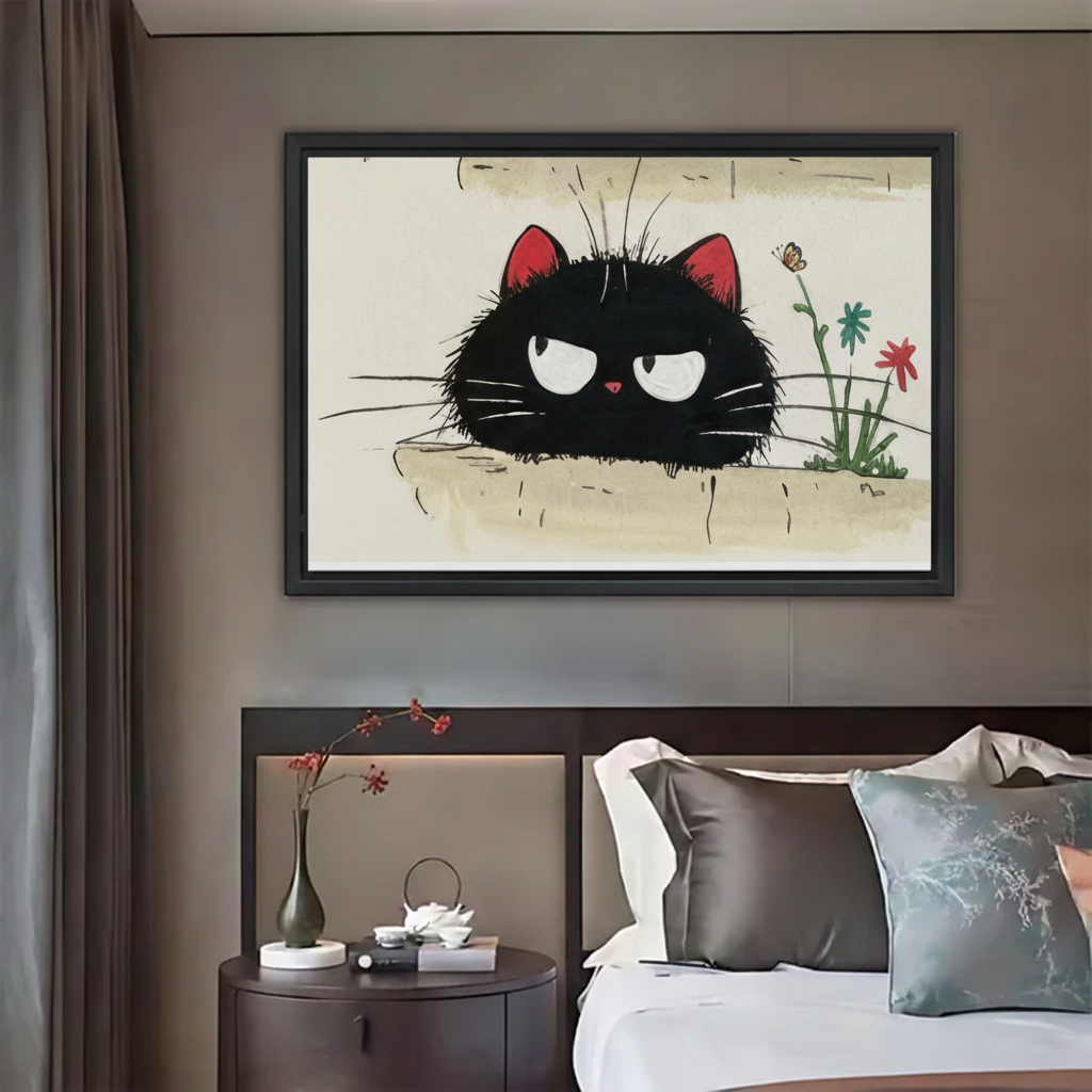 Grumpy Black Cat Wall Art - Minimalist Animal Canvas Print|Liberty Signs #L627