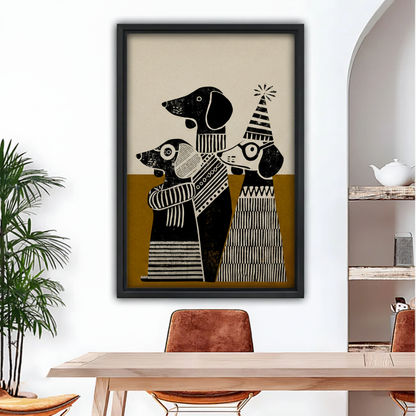 Boho Dachshund Trio Folk Art Framed Canvas Wall Art l3147