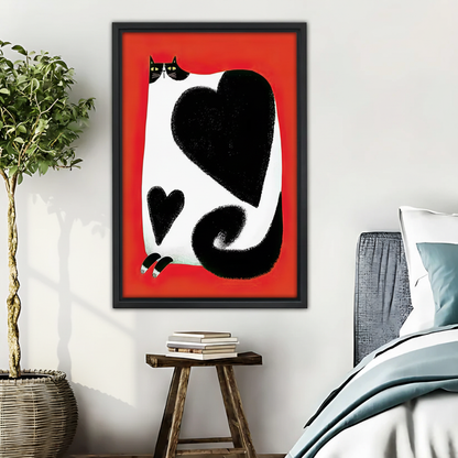 Whimsical Cat Lover Wall Art with Heart Patterns & Red Background|Liberty Signs #L502
