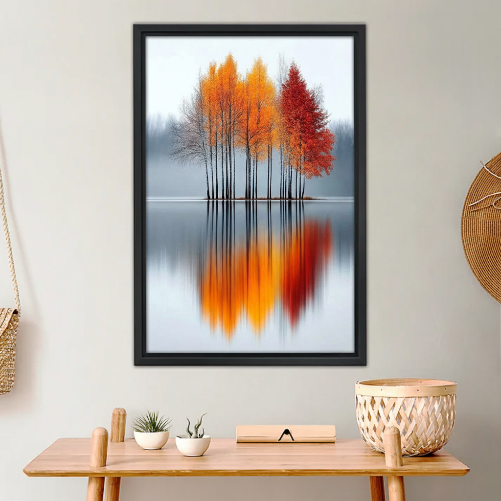 Autumn Reflection – Minimalist Fall Lake Landscape Wall Art| Liberty Signs#L963