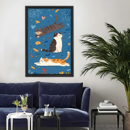 Three Happy Cats Canvas Print - Whimsical Animal Wall Art|Liberty Signs #L355