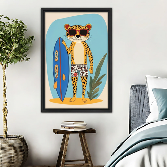 Surfing Leopard Wall Art - Cool Beach Vibes Animal Print|Liberty Signs #L457