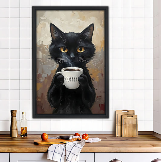 Black Cat Coffee Lover Metal Sign - Funny Kitchen Wall Decor|Liberty Signs #L362