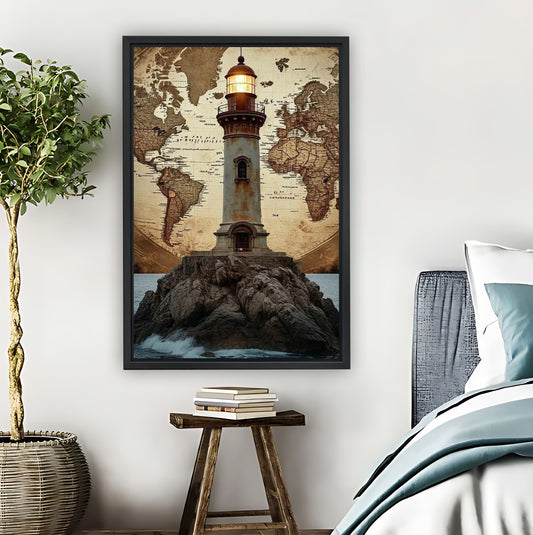 Vintage Lighthouse on World Map Art Print| Liberty Signs #L1545