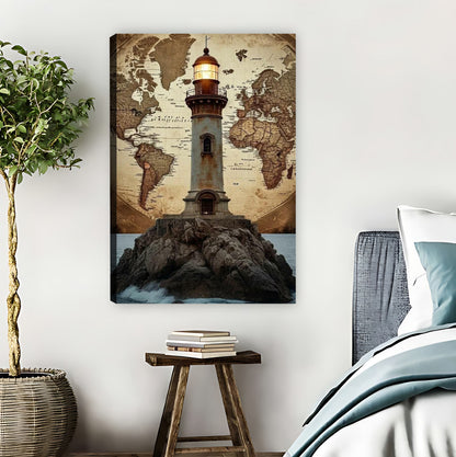 Vintage Lighthouse on World Map Art Print| Liberty Signs #L1545