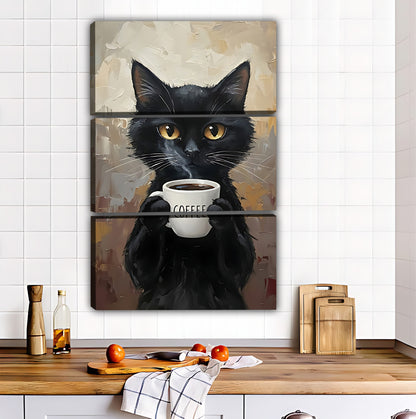 Black Cat Coffee Lover Metal Sign - Funny Kitchen Wall Decor|Liberty Signs #L362
