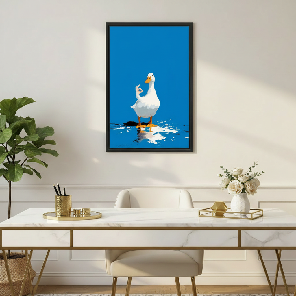 Funny Zen Duck OK Gesture Pop Art Wall Print Framed l2040