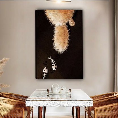 Funny Cat Tail Fish Bone Dark Canvas Wall Art l2152