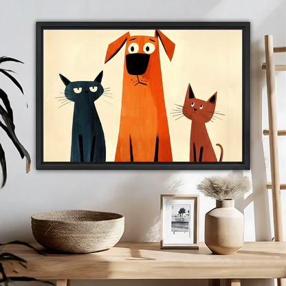 Retro Cat Dog Trio Funny Animal Wall Art Print l1999