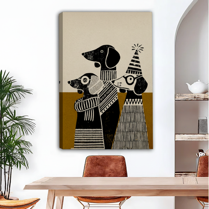 Boho Dachshund Trio Folk Art Framed Canvas Wall Art l3147