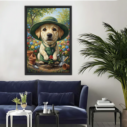 Garden Dog Wall Art - Puppy with Flowers Canvas Print| Liberty Signs #L301