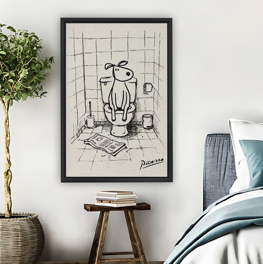 Funny Dog on Toilet Reading Newspaper Bathroom Wall Art|Liberty Signs #L865