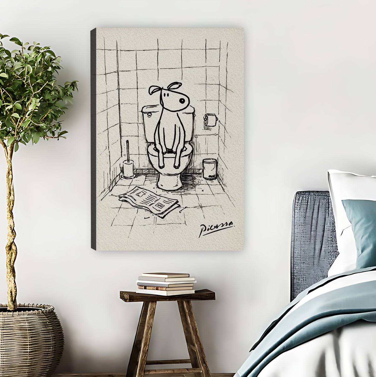 Funny Dog on Toilet Reading Newspaper Bathroom Wall Art|Liberty Signs #L865