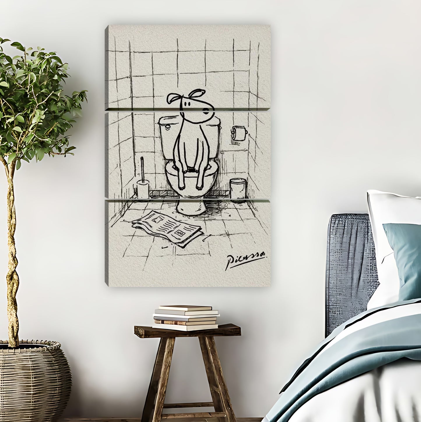 Funny Dog on Toilet Reading Newspaper Bathroom Wall Art|Liberty Signs #L865