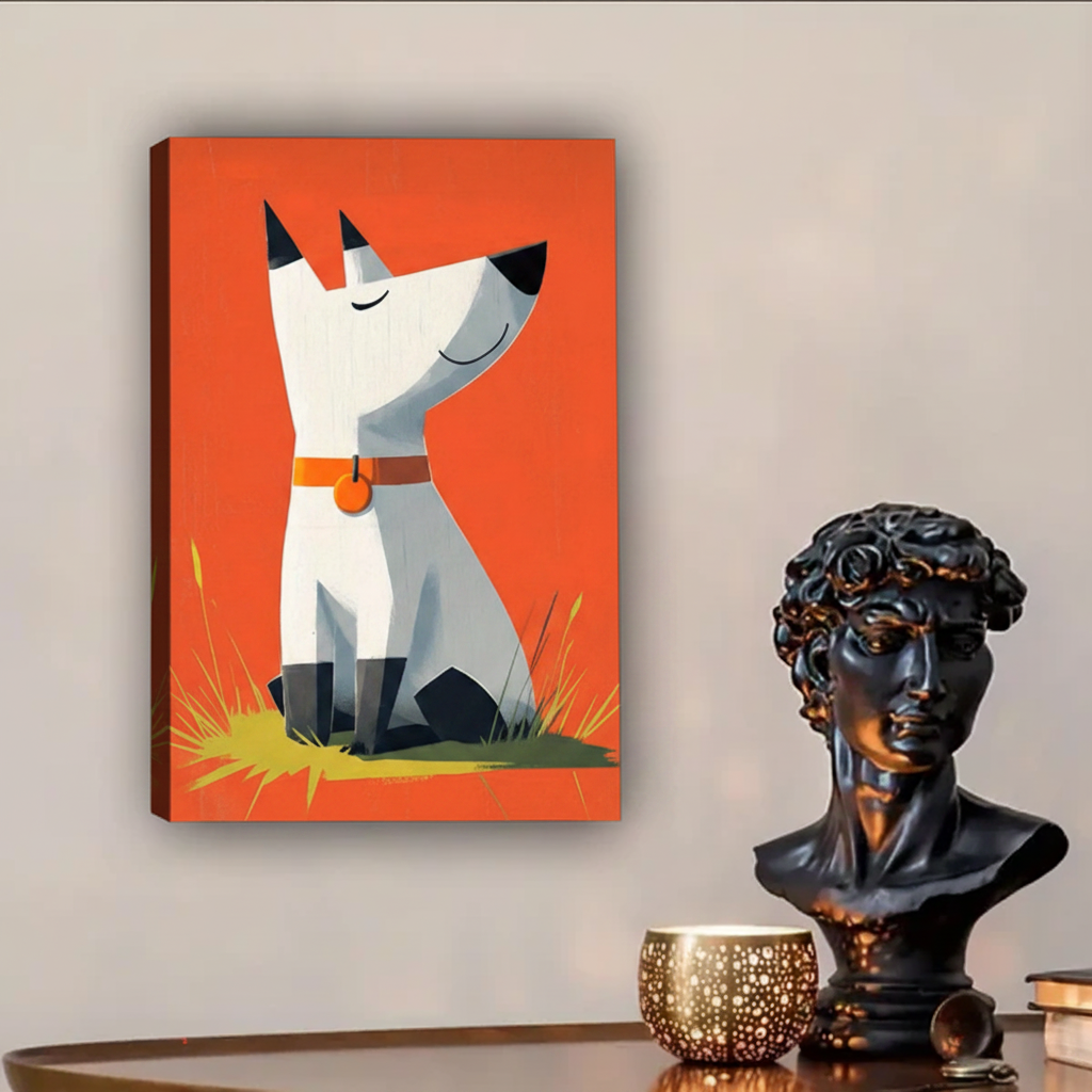 Geometric White Dog Wall Art Print – Framed Canvas l2020