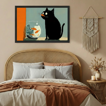 Black Cat Goldfish Bowl Retro Wall Art Print l2000
