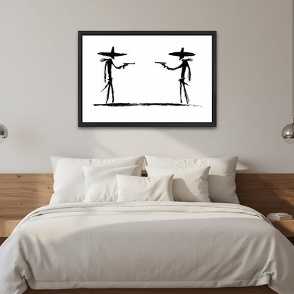 Minimalist Western Duel Canvas Wall Art | Framed & Unframed l4052