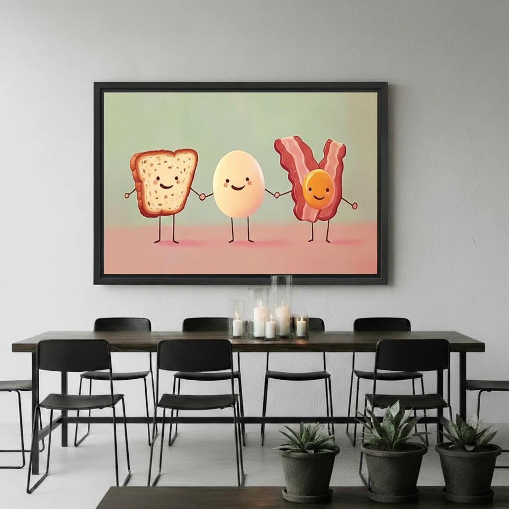 Cute Breakfast Friends Funny Food Wall Art Print l2001