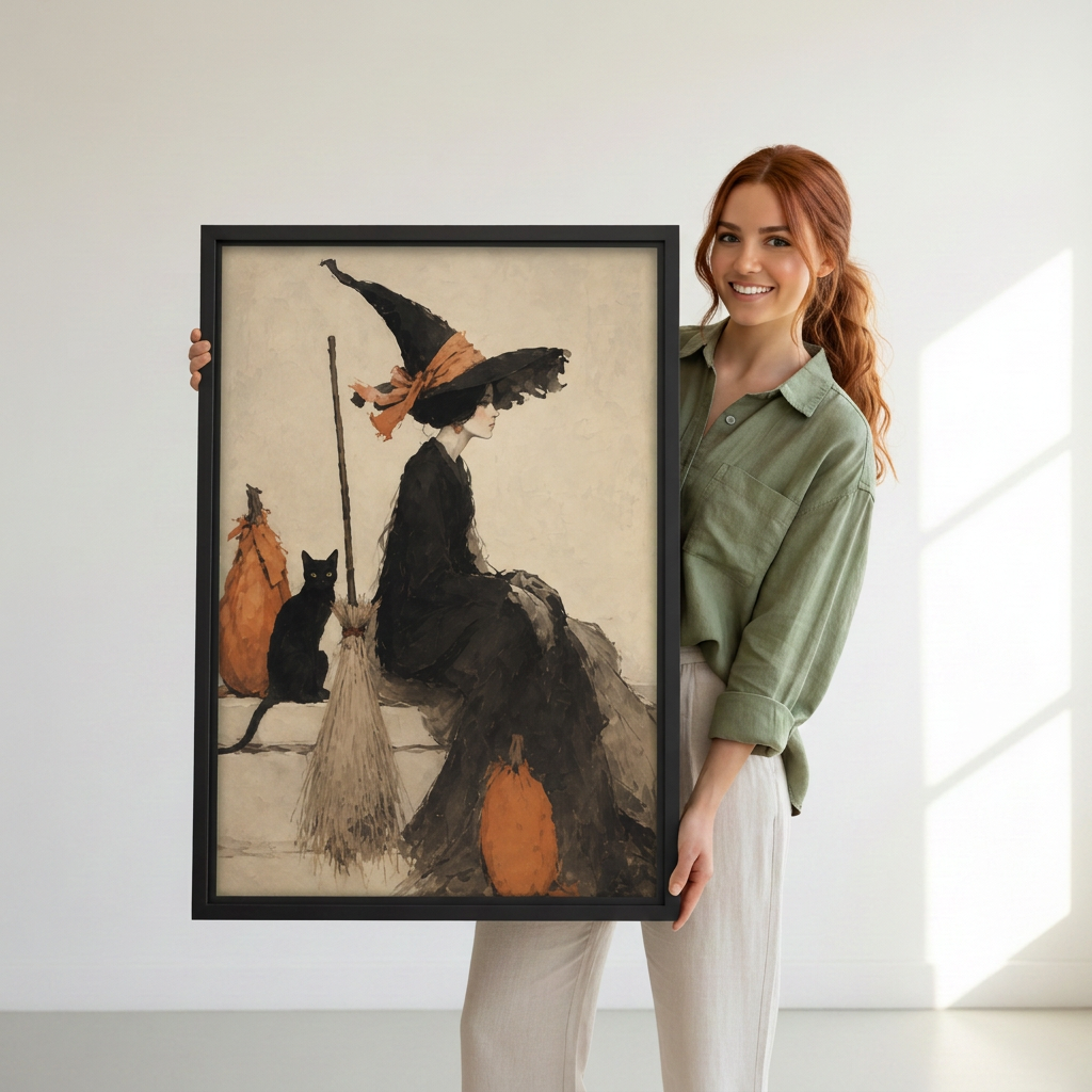 Autumn Witch Pumpkin Canvas Wall Art L6227
