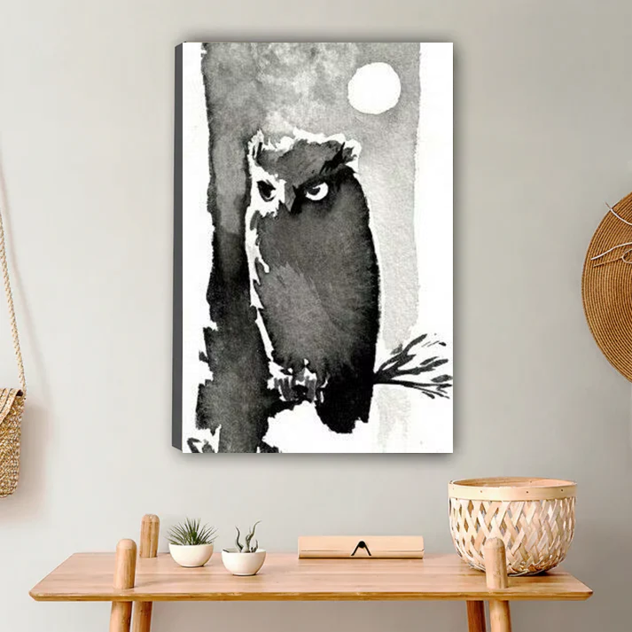 Moonlit Sentinel – Ink Wash Owl Wall Art| Liberty Signs#L980