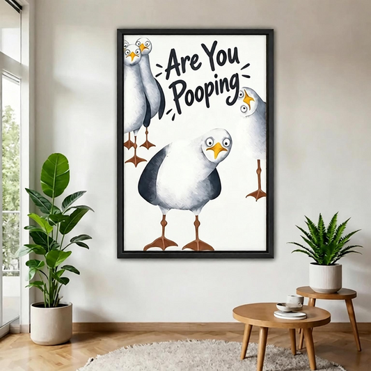 Whimsical Seagull Are You Pooping Canvas Wall Art | Framed & Unframed  l4685