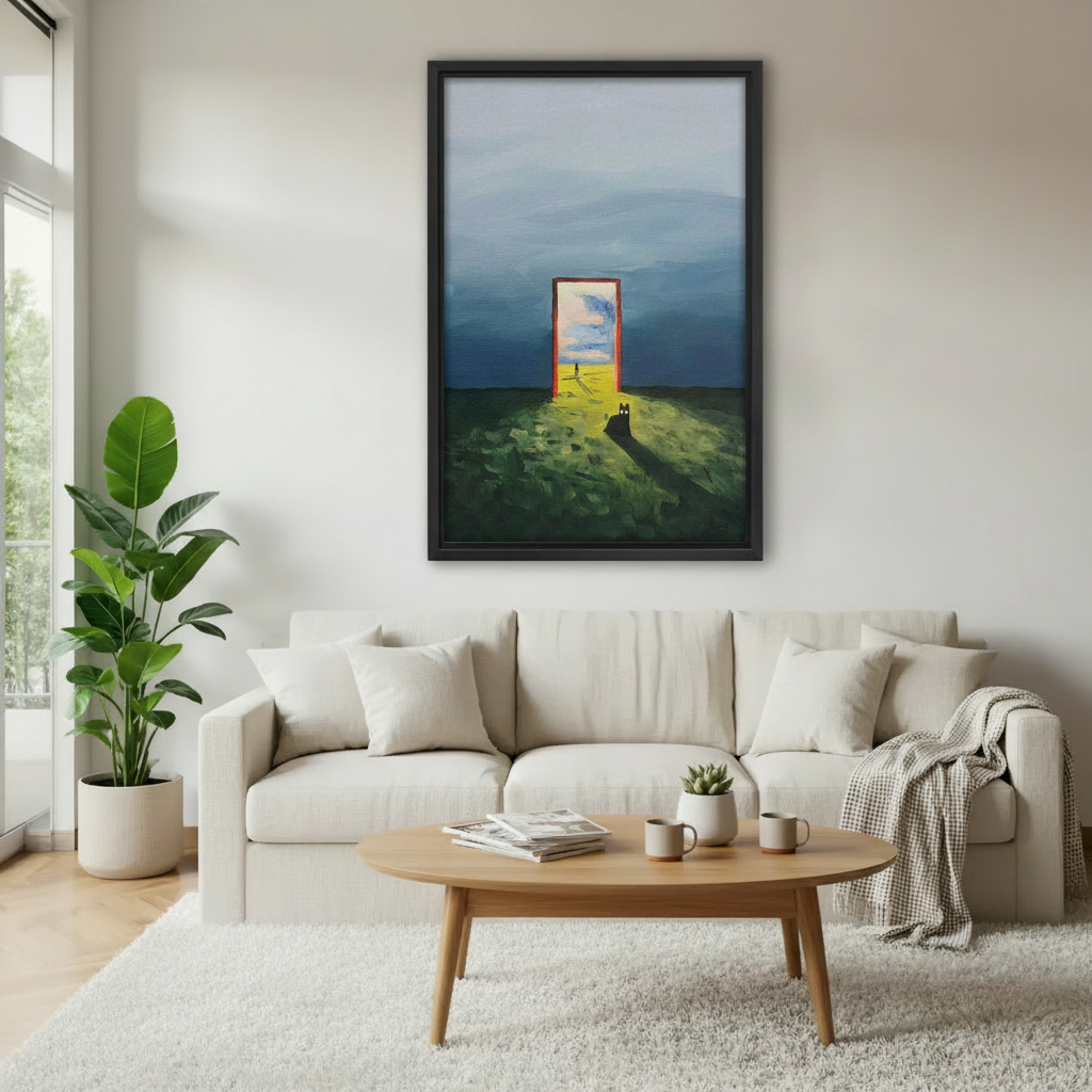 Surreal Door Cat Oil Painting Canvas Wall Art l2621