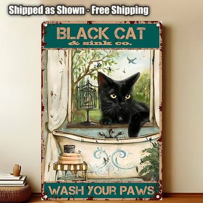 8x12 Cute Cat Metal Sign – Retro Tin Wall Art for Cat Lovers & Kitchens (1/3/6/10 Pieces) | Liberty Signs #2255