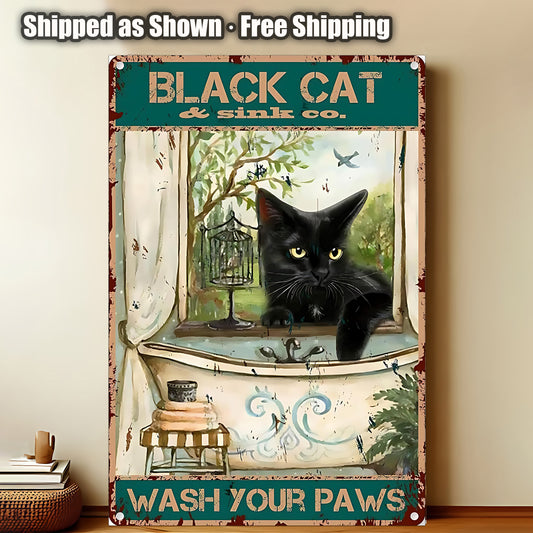 8x12 Cute Cat Metal Sign – Retro Tin Wall Art for Cat Lovers & Kitchens (1/3/6/10 Pieces) | Liberty Signs #2255
