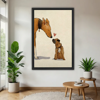 Two Dogs Love Whimsical Illustration Framed Wall Art l2838