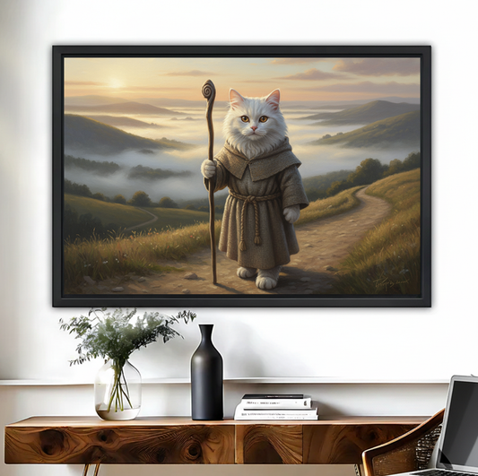 Fantasy Cat Monk Canvas Art - Mystical Journey Mountain Prin| Liberty Signs #L295