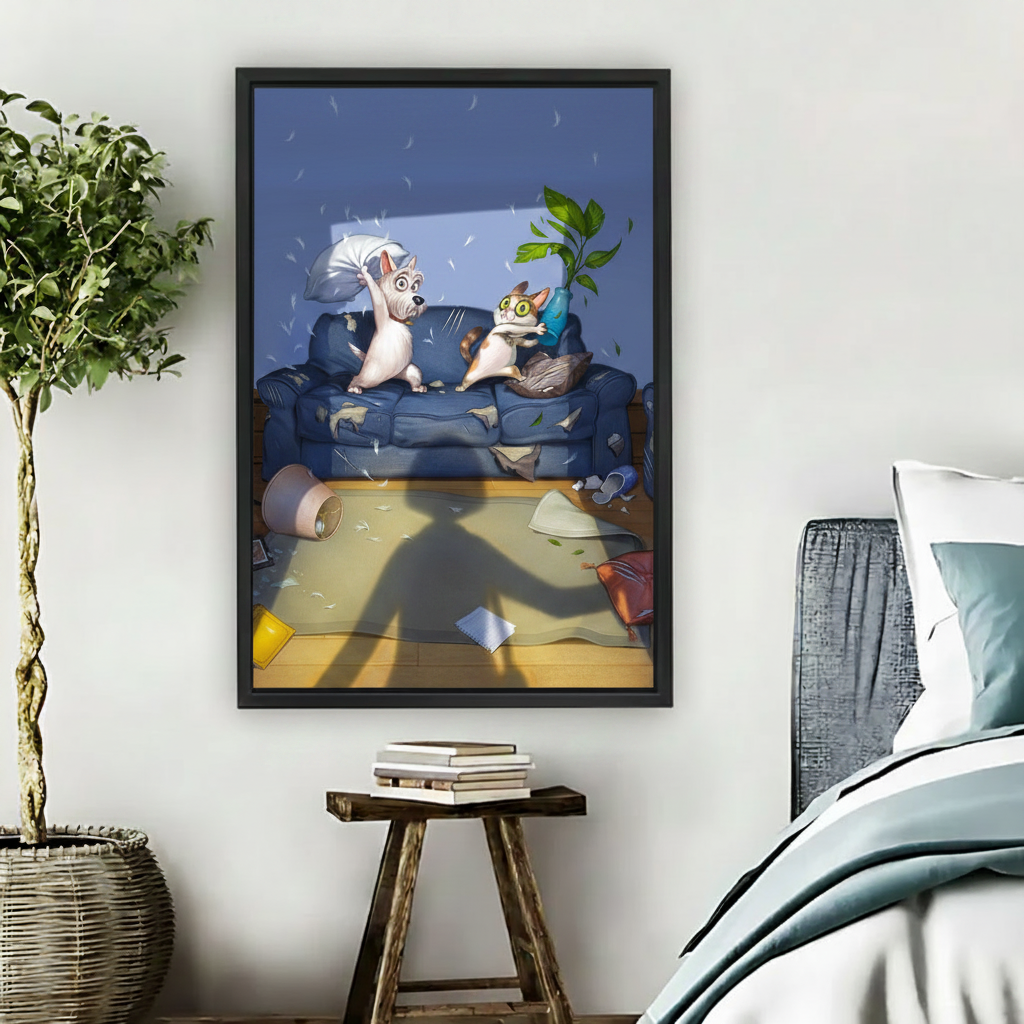 Funny Cat Dog Canvas Wall Art | Humorous Home Decor l2011