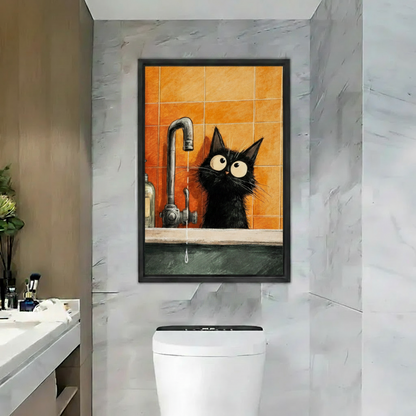 Funny Black Cat Bathroom Wall Art Canvas Print l2030