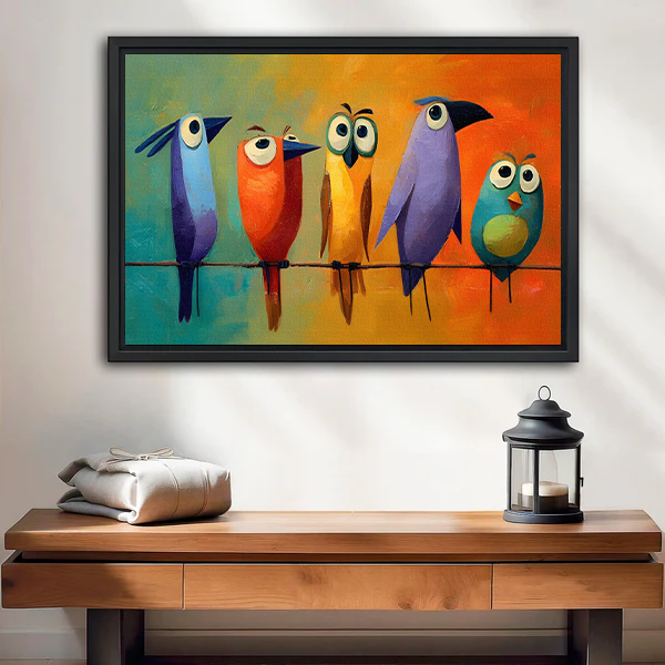 Colorful Cartoon Birds Framed Canvas Wall Art l2651